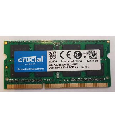 SODIMM MEMORY MODULE CRUCIAL CT2K2G3S1067M 2GB PC3-8500 DDR3-1066MHz non-ECC UNBUFFERED CL7
